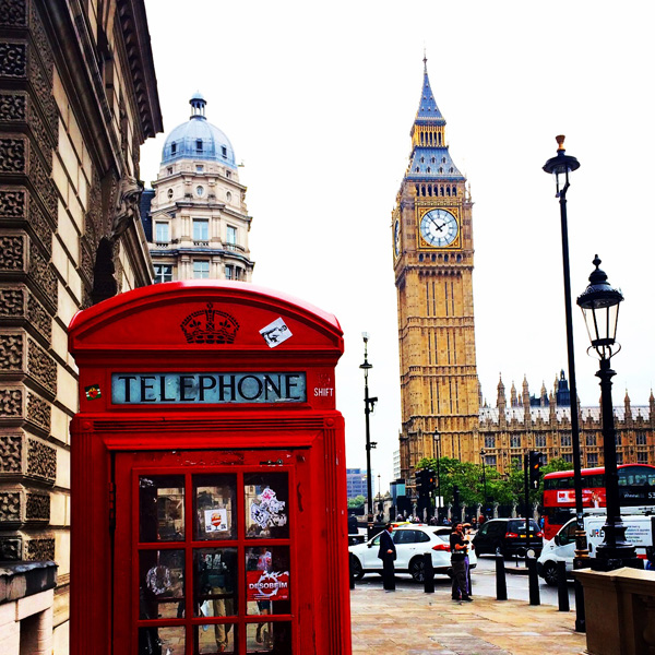 London telephone box and Big Ben